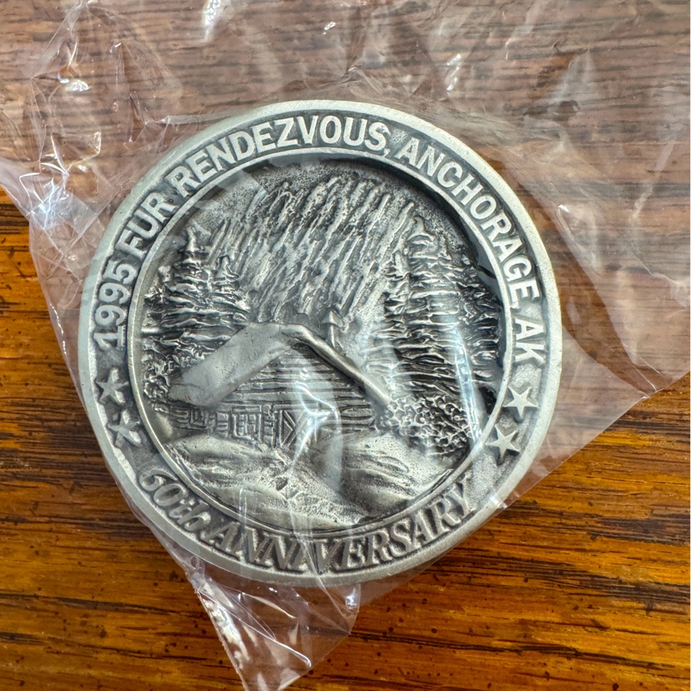 1995 Fur Rendezvous Anchorage AK 60th Anniversary belt buckle